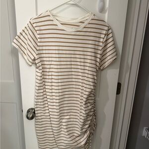 Universal Thread Striped Tee Shirt Dress in Cream and Tan
